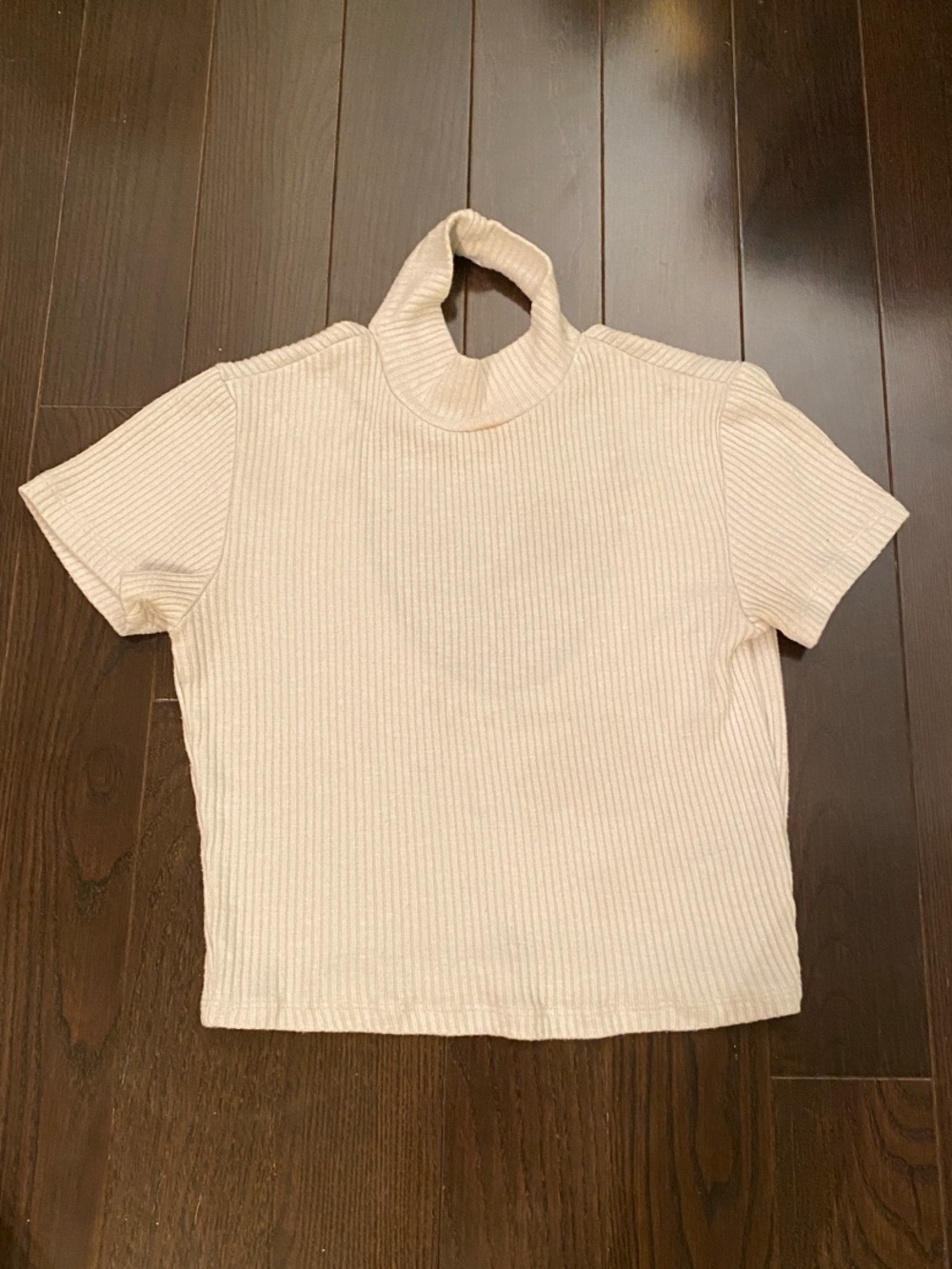 Garage Short Sleeve Ribbed Turtleneck Top in White